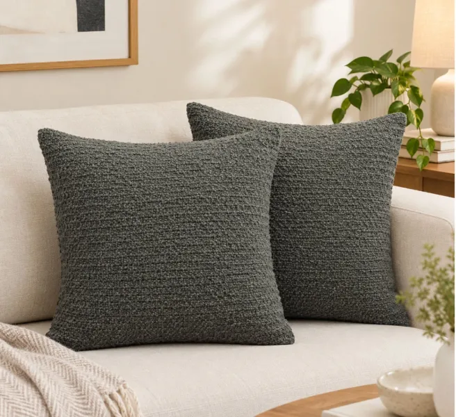 Textured Woven Cotton Accent Cushion Cover - 20x20 Charcoal Grey Pack of 2